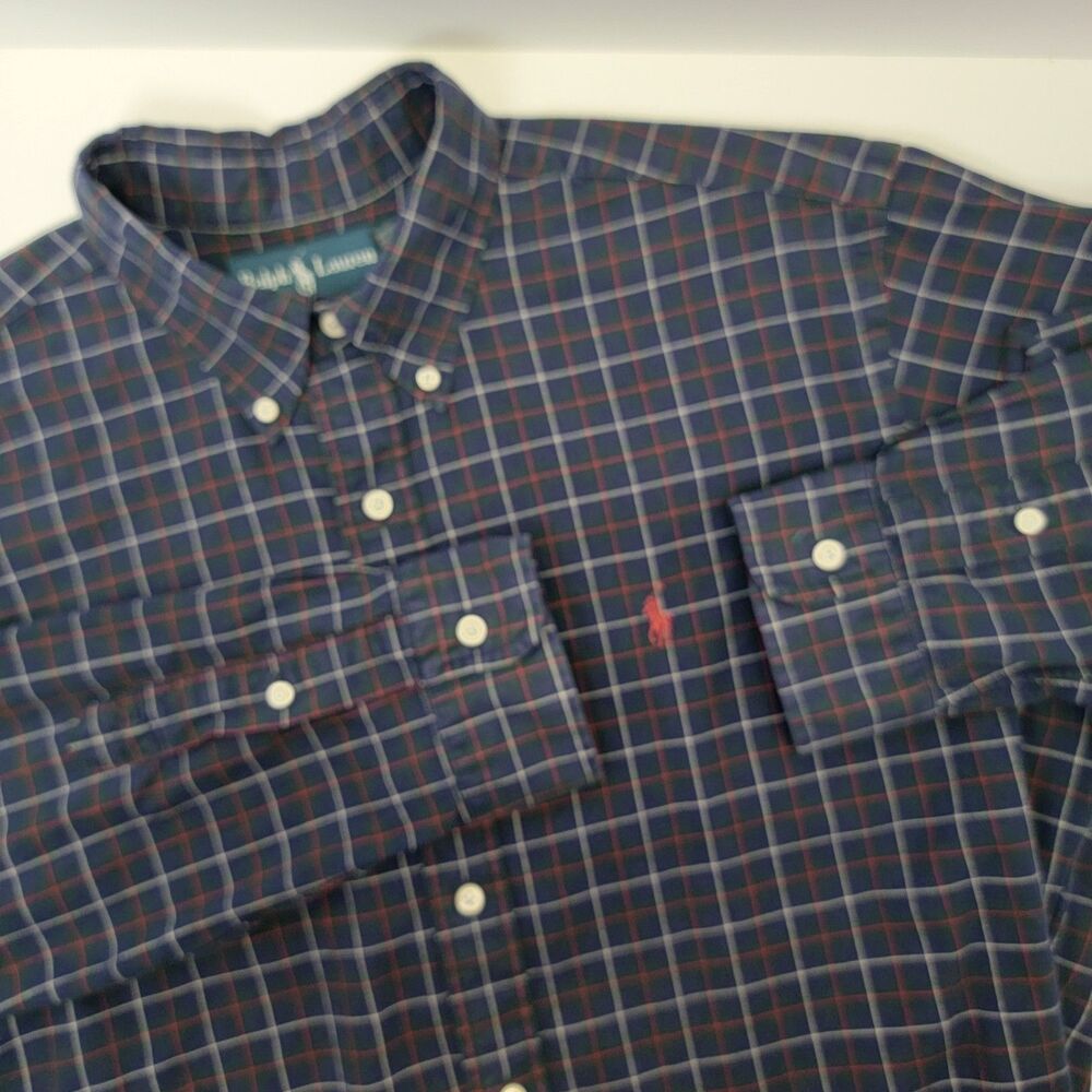Ralph Lauren Classic Fit Mens Blue/Green Plaid Long Sleeve Button-up Shirt L